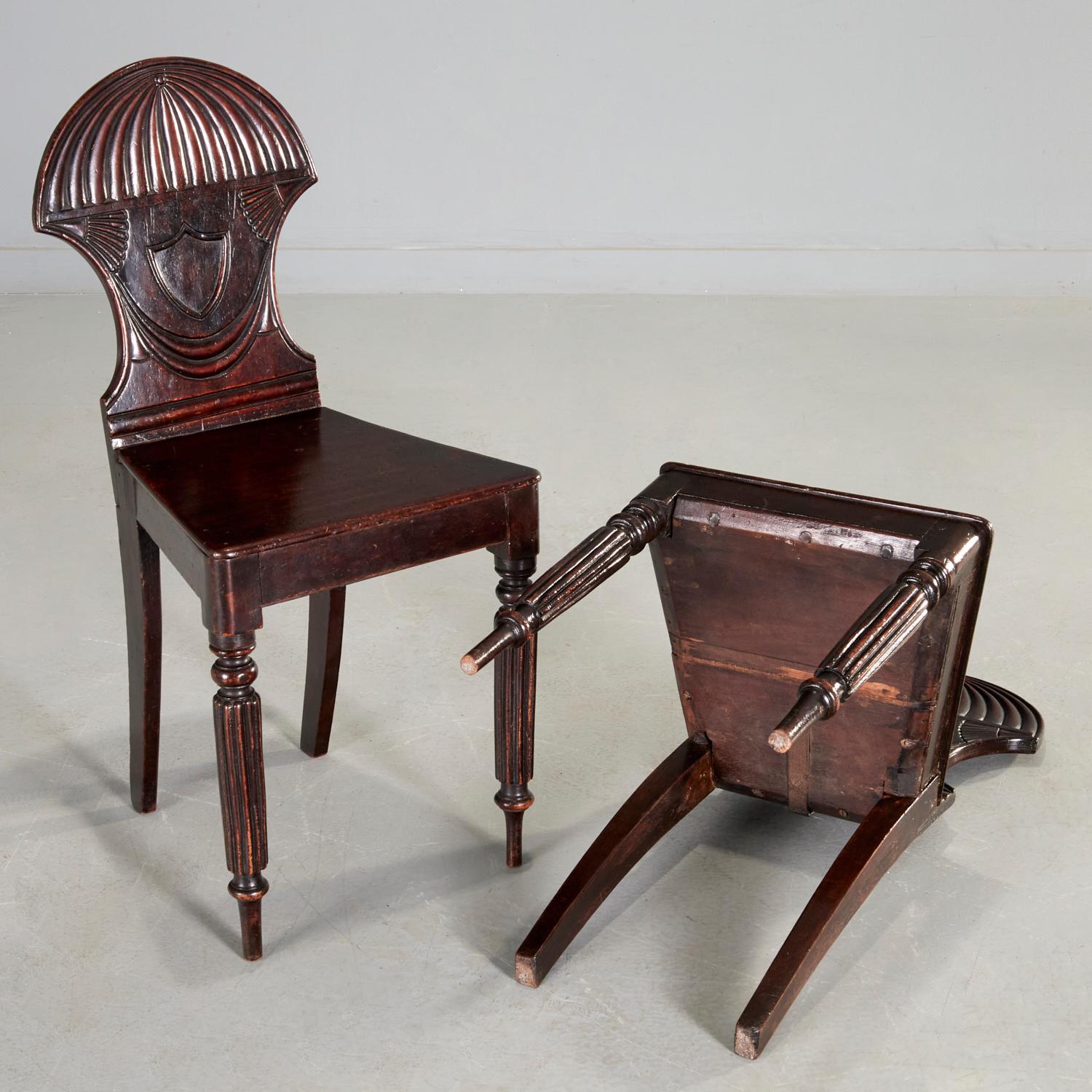 Pair of English Regency Mahogany Hall Chairs