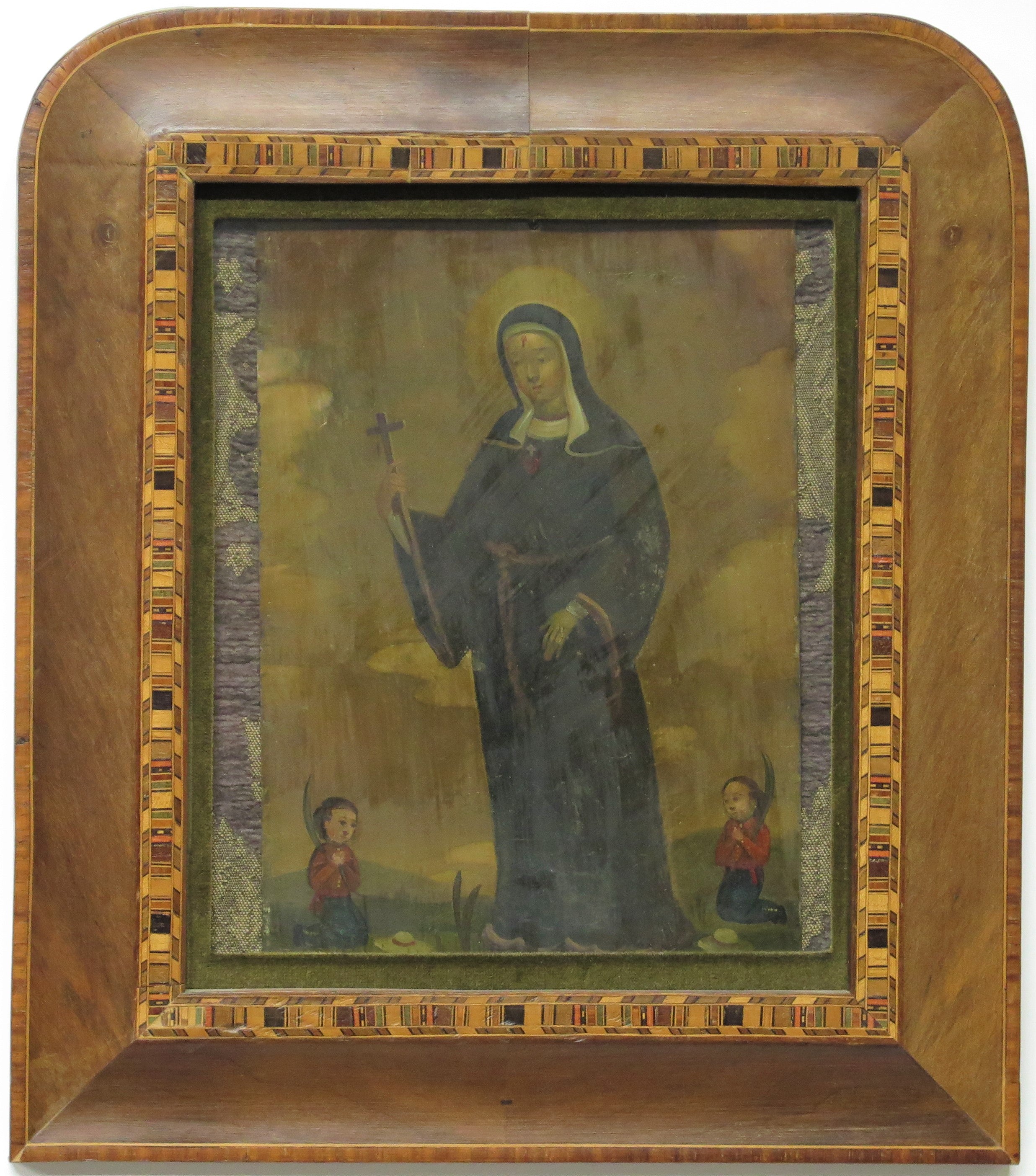 19th Century Mexican Antique Oil on Tin Retablo depicting Santa Rita d ...