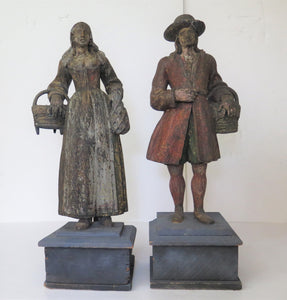 Pair of French Carved Wooden Figures, Circa 1780