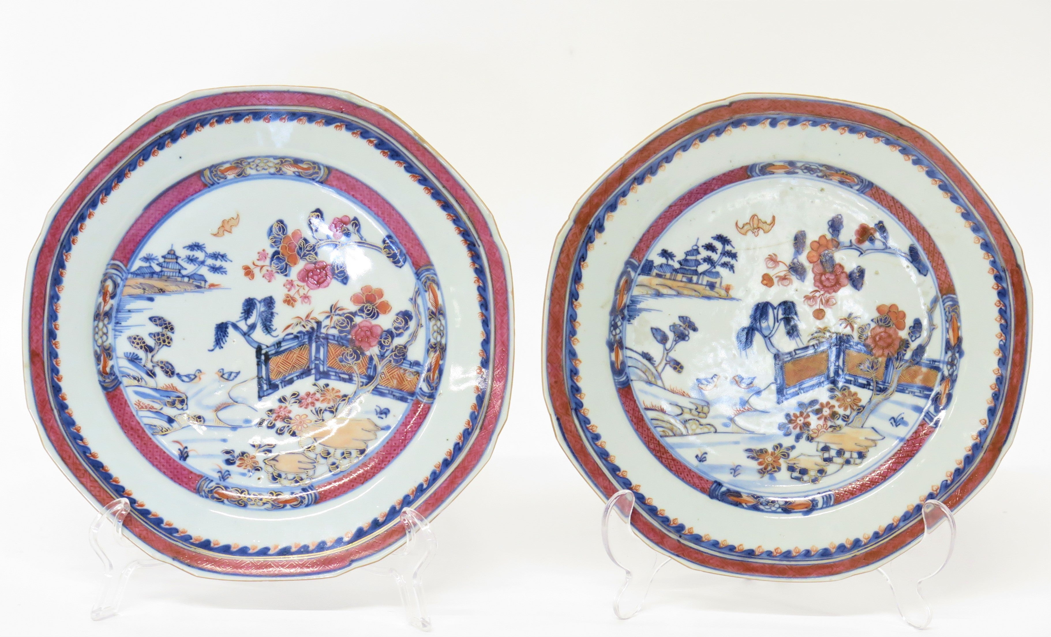 Pair of Chinese Porcelain Plates with Garden Landscape