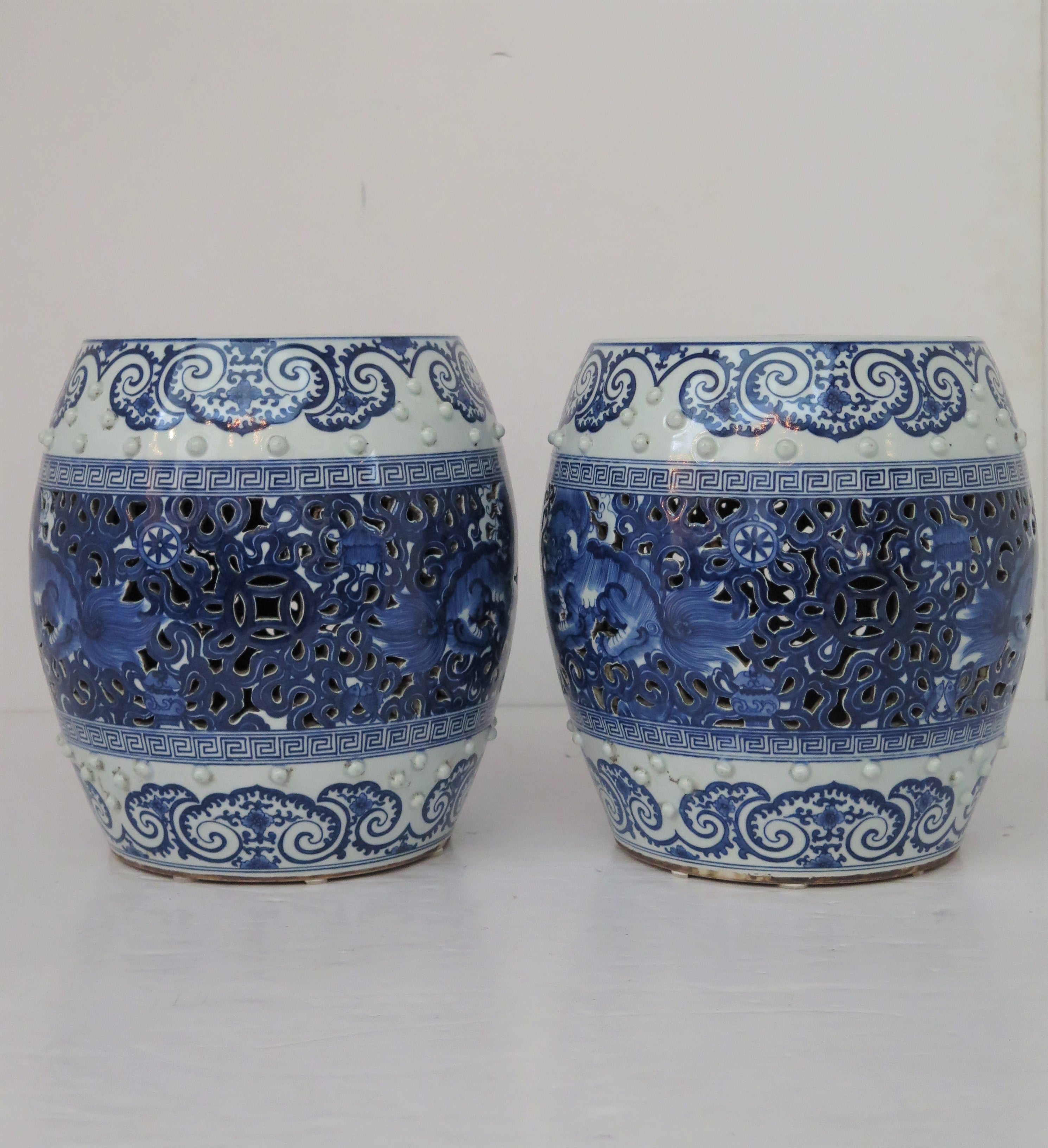 Pair of Chinese Blue and White Garden Seats, Circa 1870