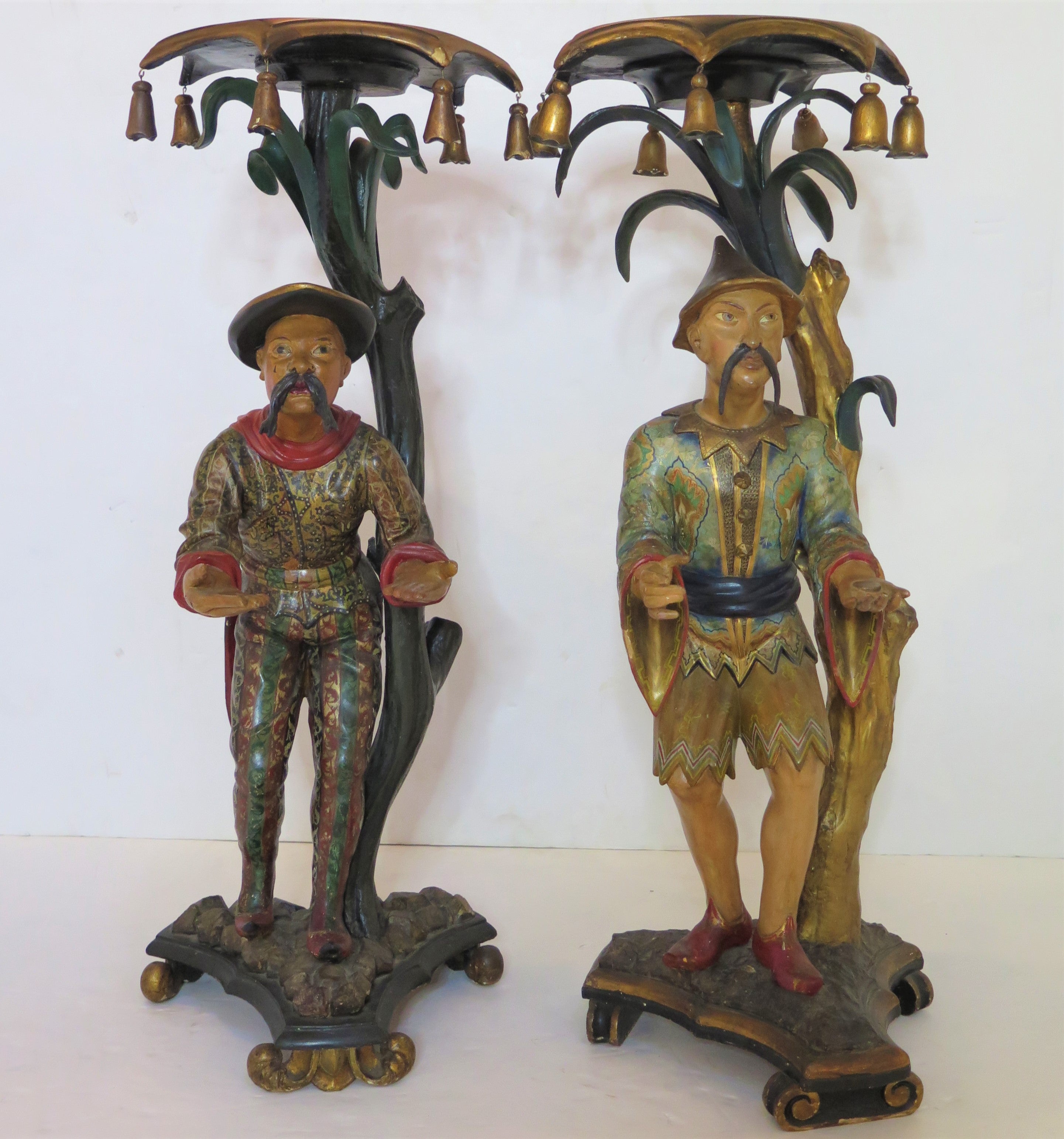 Pair of Elaborately Carved and Polychromed Venetian Chinamen Stands