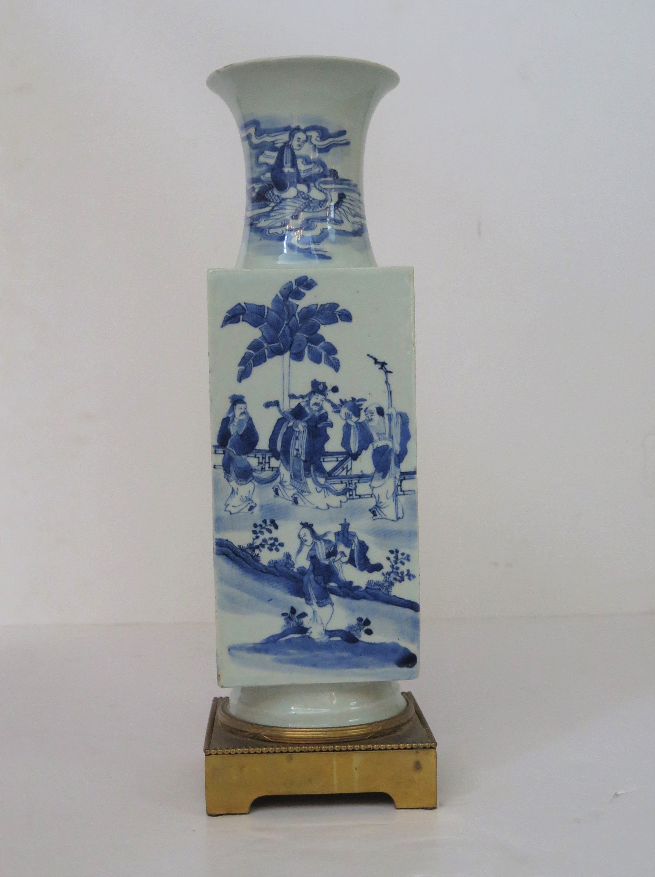 Qing Dynasty Blue And White Porcelain Vase In French Gilt Bronze Mount.