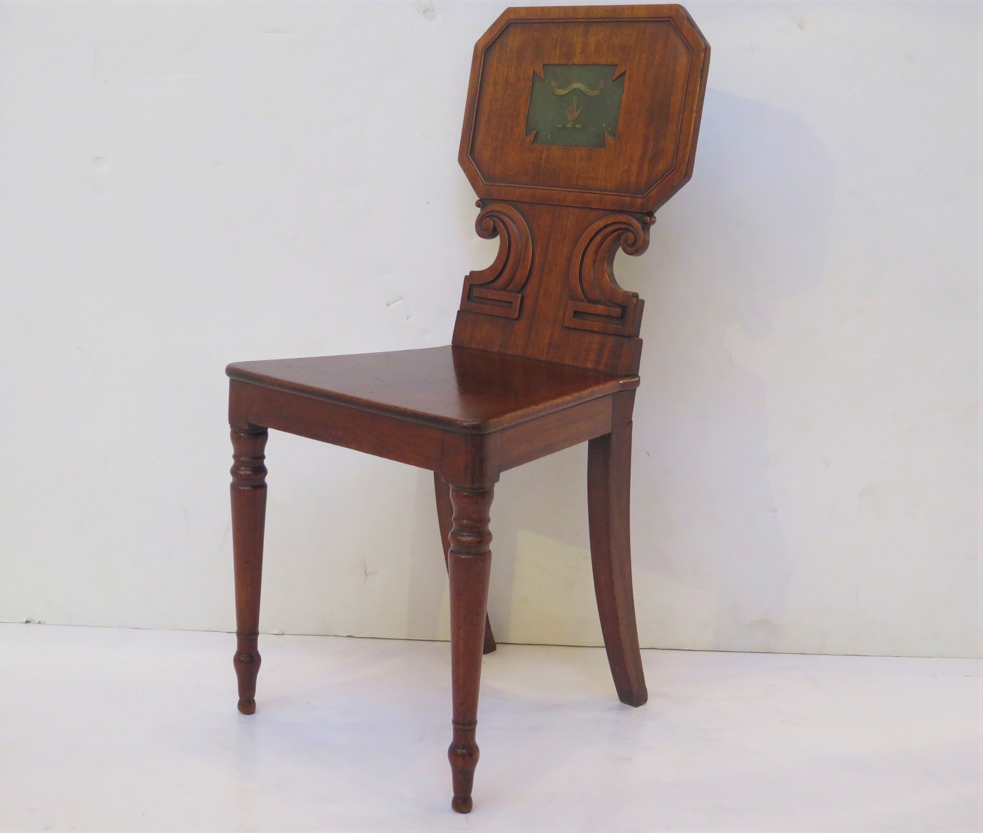 English Regency Mahogany Hall Chair with Armorial Crest