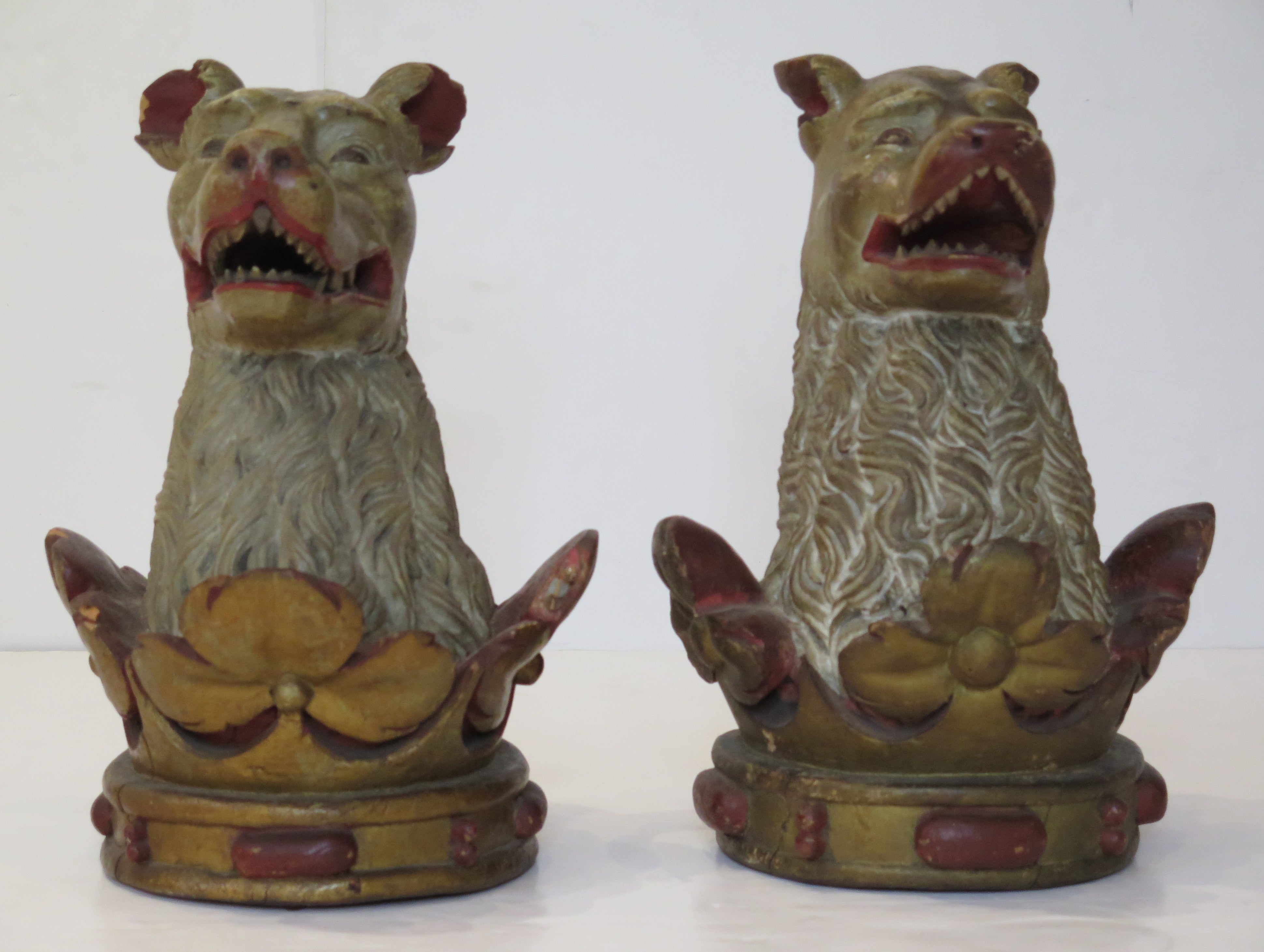 Carved Wood Armorial Crests / Bears or Wolves