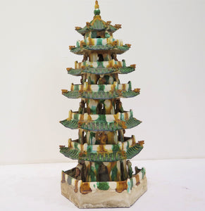 A Chinese Green and White Tiered Porcelian Pagoda