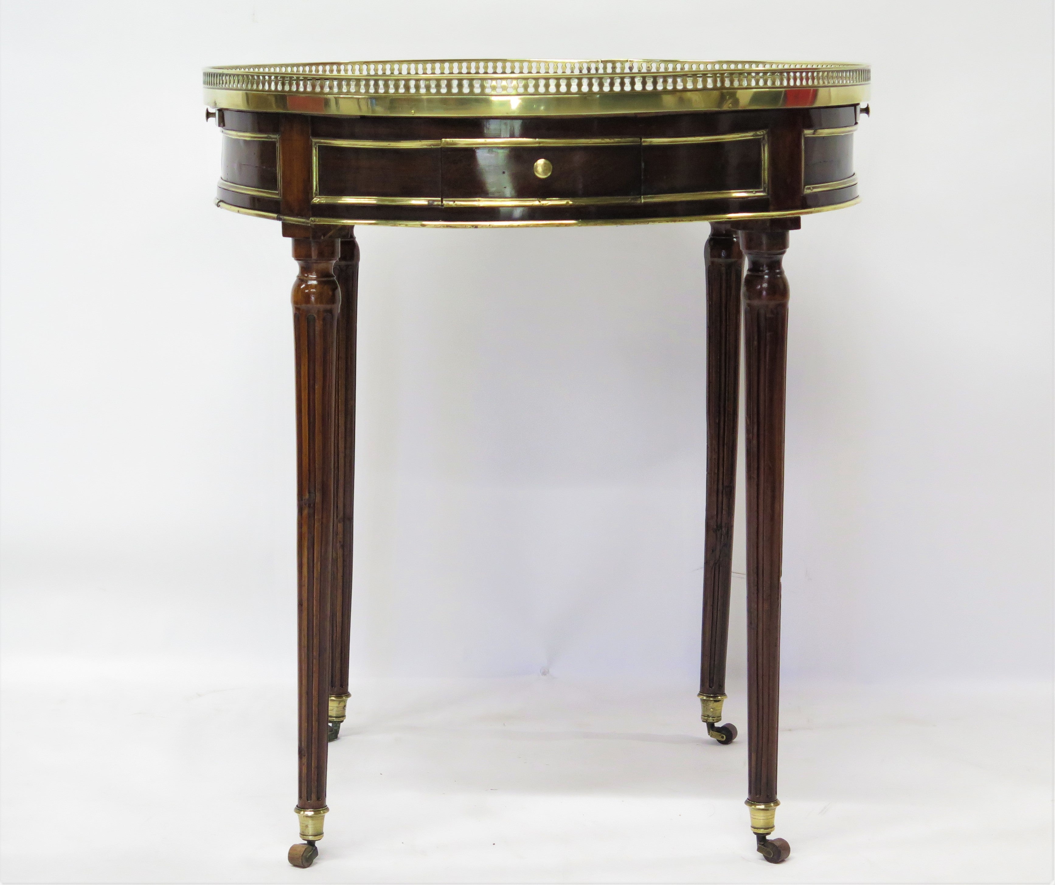 Louis XVI Gueridon / Petite Bouillotte Table with Marble Top and Brass Gallery