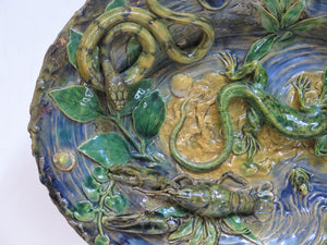 Large Oval Palissy Ware Platter by Ceramicist Alfred Renoleau (French 1854-1930)