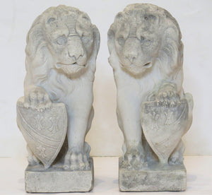 Pair of Small Carved Stone Heraldic Lion Sculptures