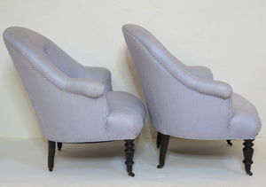 English Slipper Chairs Upholstered in Ticking Stripe