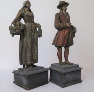 Pair of French Carved Wooden Figures, Circa 1780