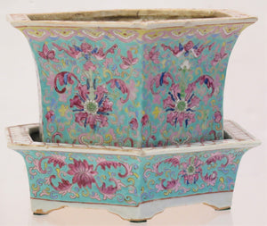 Chinese Jardinière in Turquoise and Pink