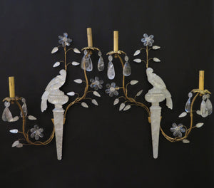 A Pair of Baguès Style Rock Crystal Two Light Sconces  C. 1980, France