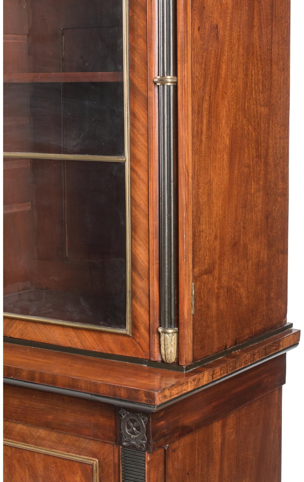 English Regency Bookcase of Mahogany with Gilt Bronze and Ebonized Ornament