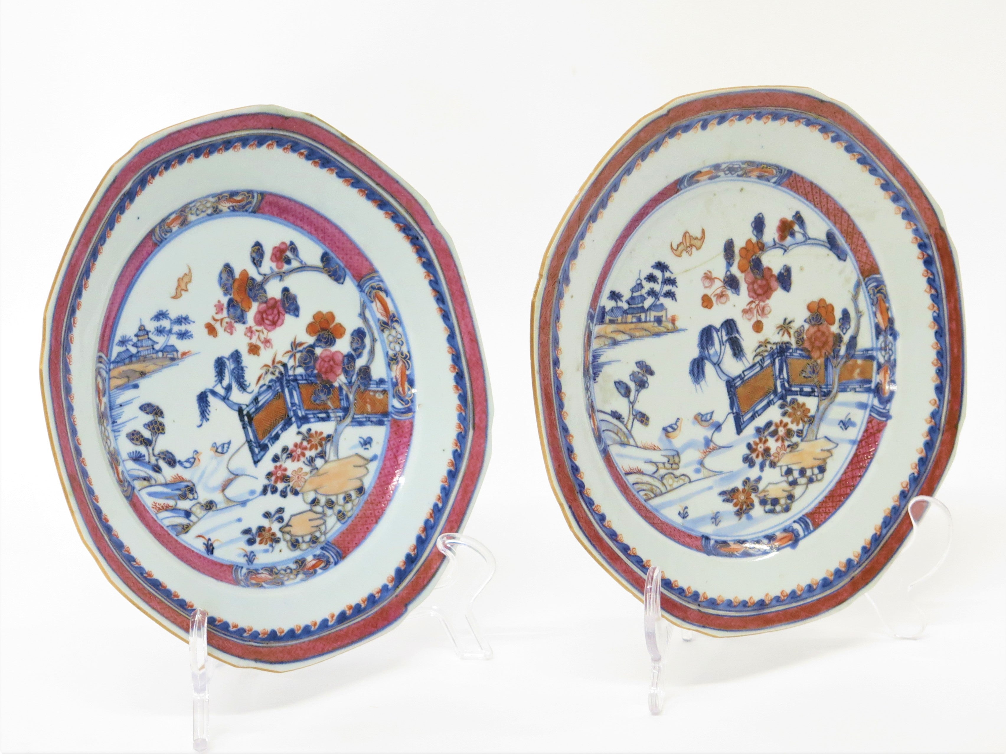 Pair of Chinese Porcelain Plates with Garden Landscape