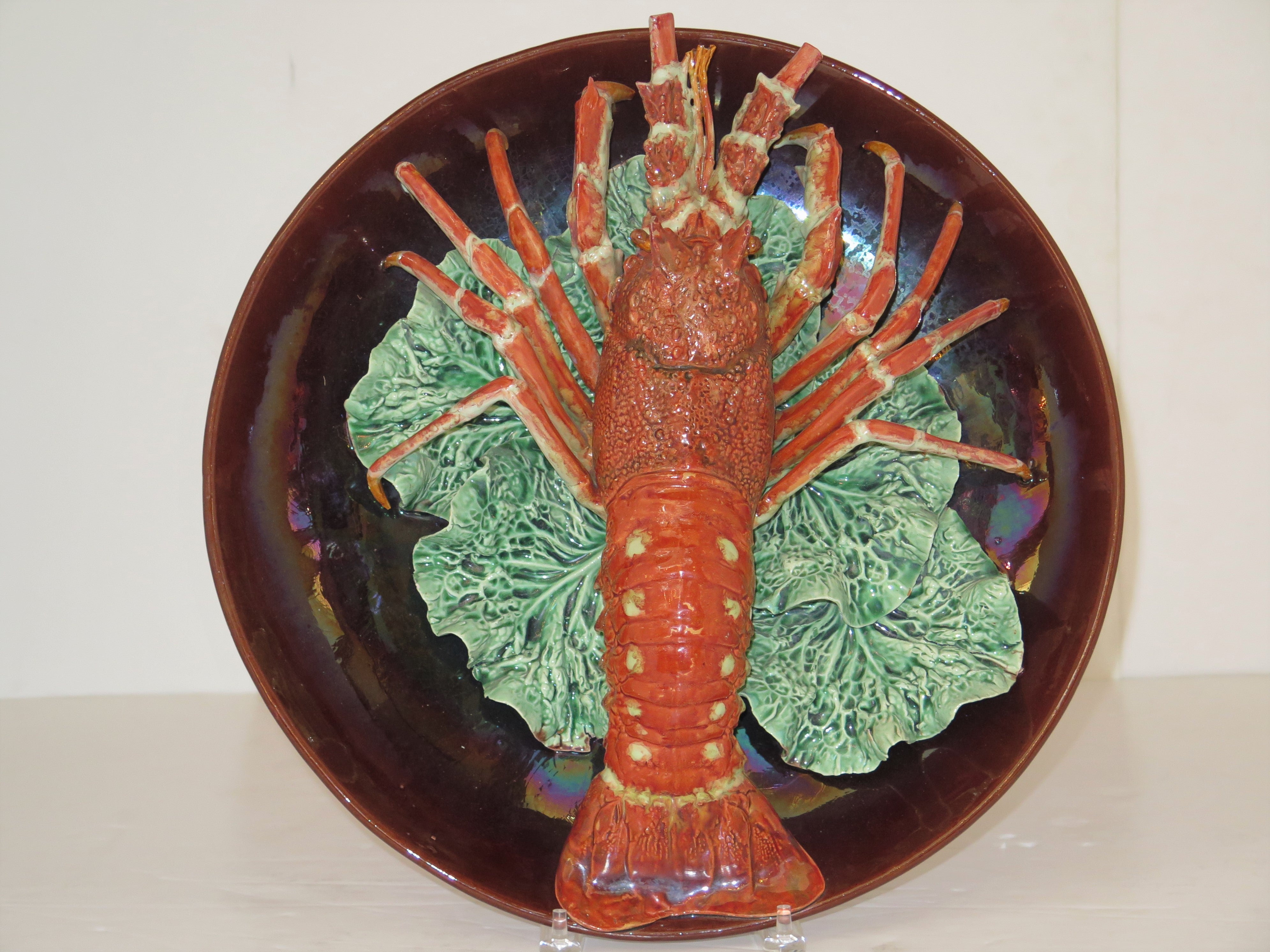 Large-Scale VERY RARE Single Lobster on Cabbage by Rafael Bordalo Pinheiro (Portugal, 1846-1905)