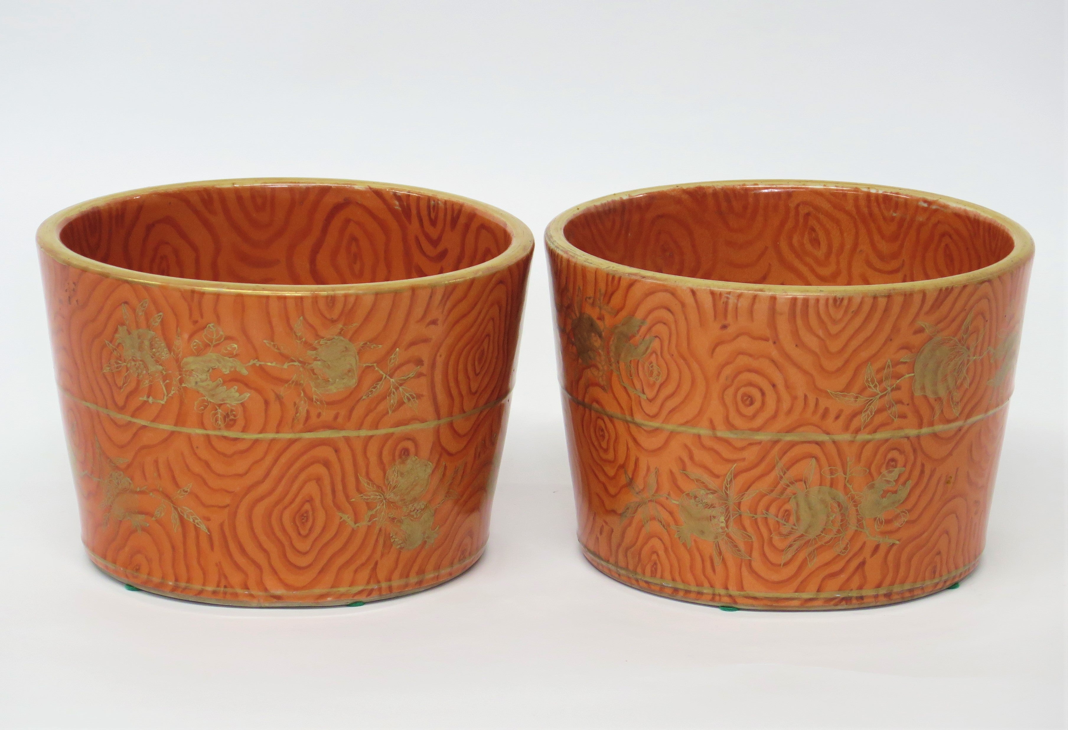 Getty Collection / Pair of Chinese Iron-Red and Gilt ''Faux Bois'' Jardineres