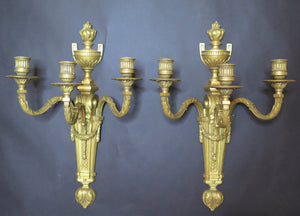Gilt Bronze 3-Light Louis XVI-Style Sconces marked Edward F. Caldwell & Co.