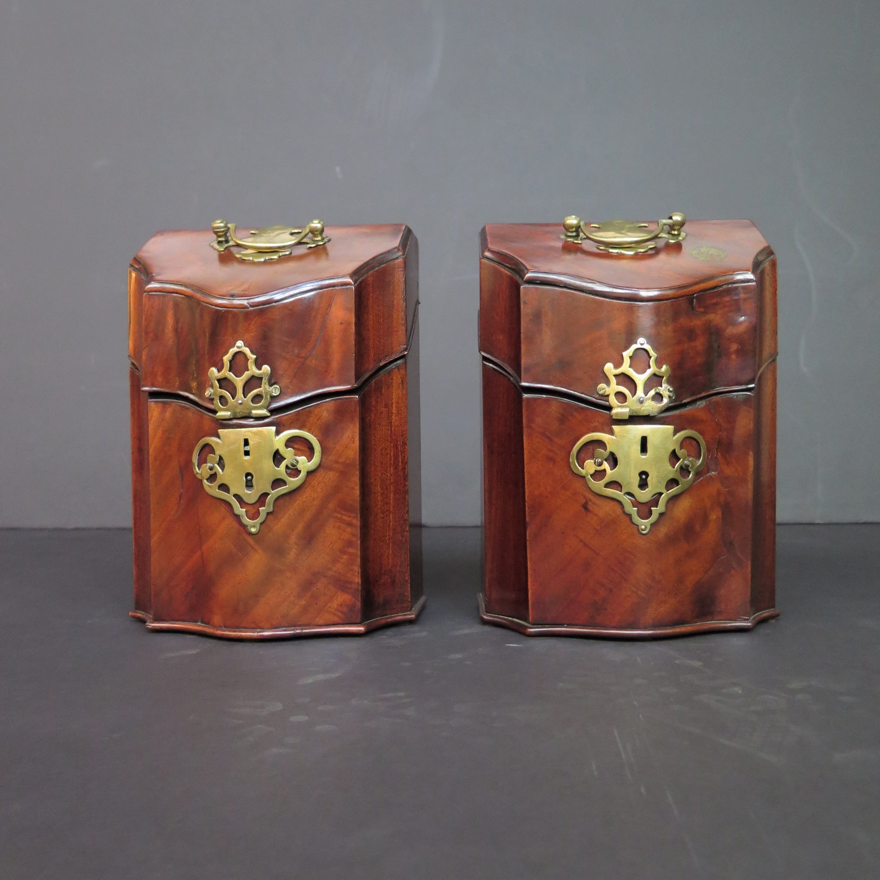 Georgian Mahogany Petite Knife Boxes with Armorial Crest