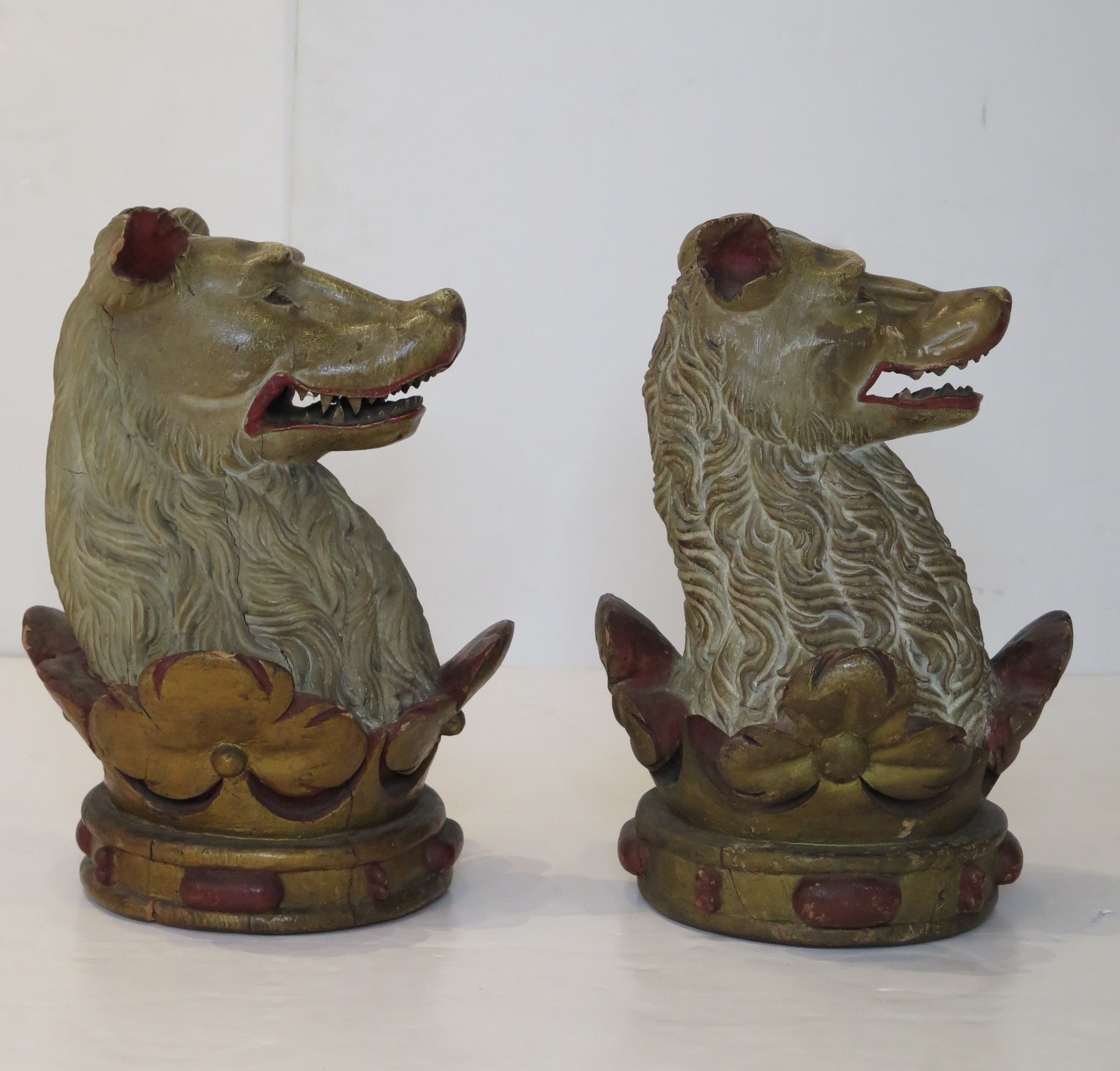 Carved Wood Armorial Crests / Bears or Wolves