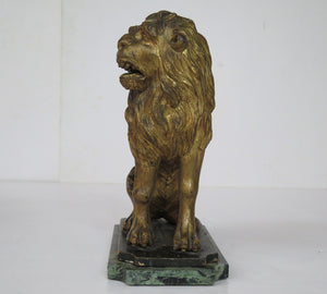 18th Century Golden Lion on Green Marble Base