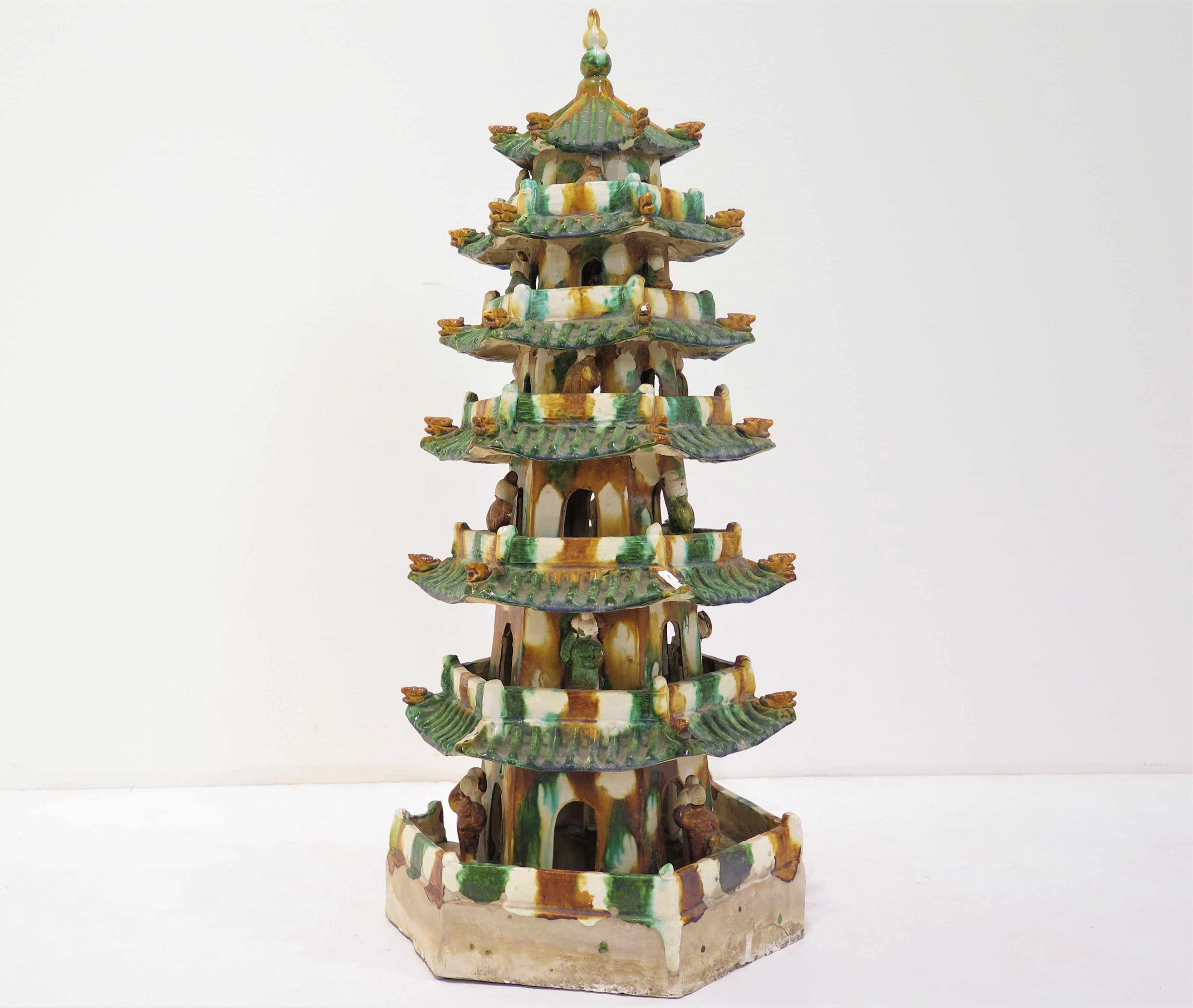 A Chinese Green and White Tiered Porcelian Pagoda