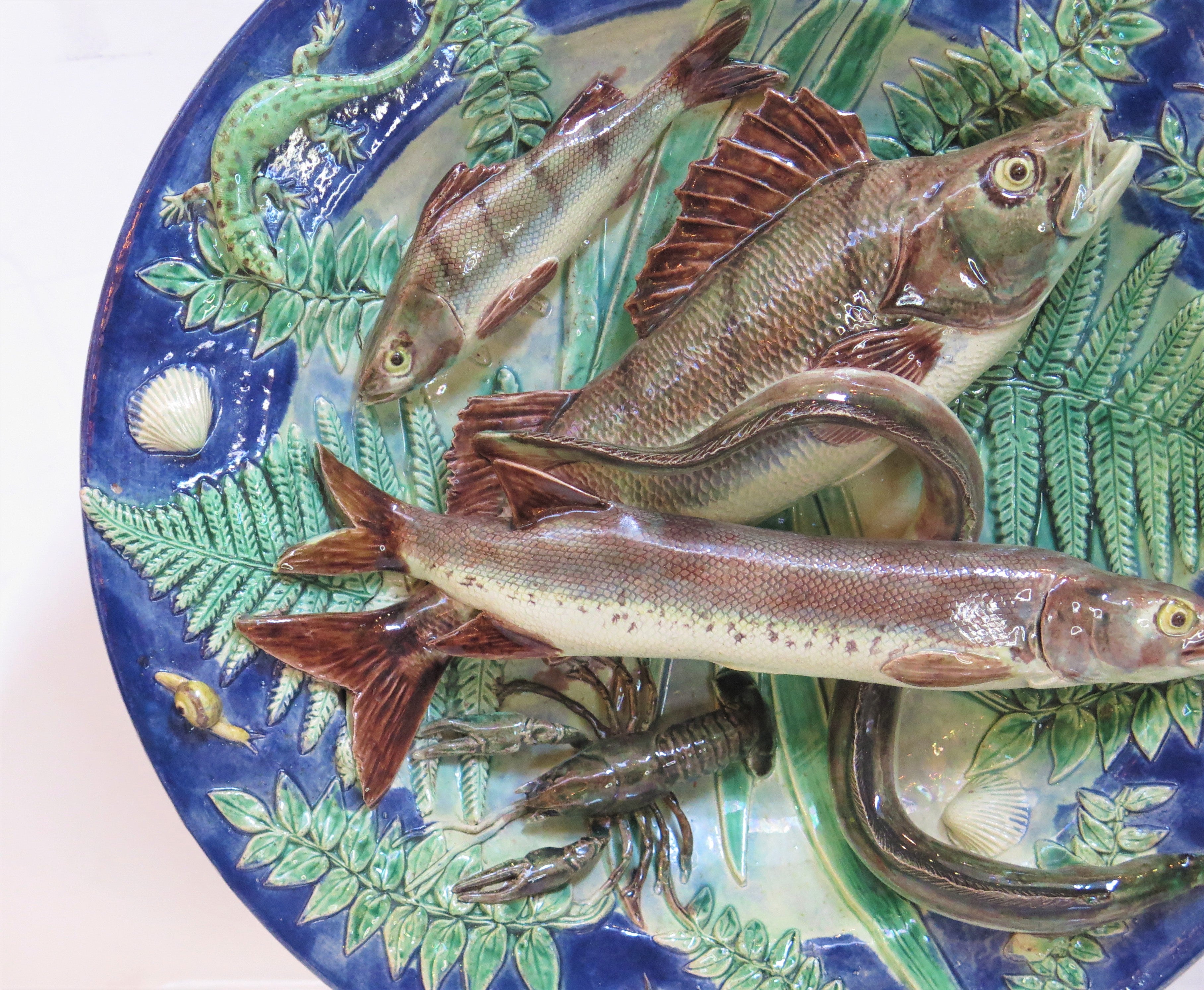 Large French Palissy Ware Basin by Victor Barbizet (French, 1805-1870)