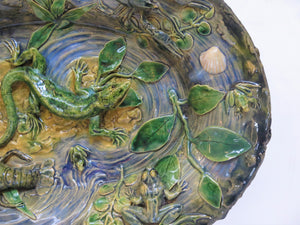 Large Oval Palissy Ware Platter by Ceramicist Alfred Renoleau (French 1854-1930)