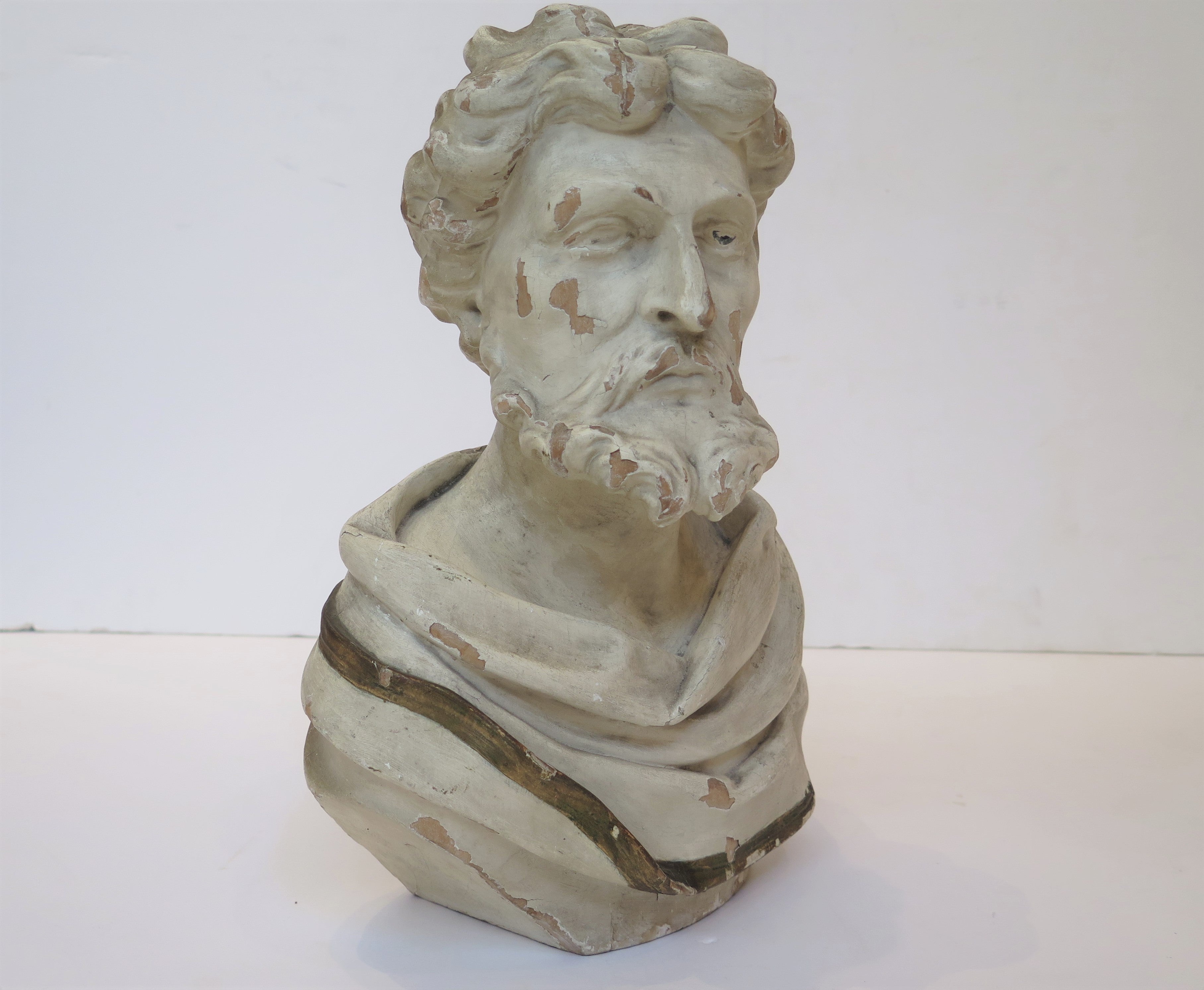 An Italian Carved and Painted Wood Bust  C. 1880, Italy