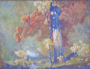 California School Oil on Board Painting of a Treed Landscape