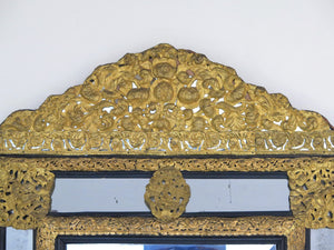 Dutch Baroque-Style Looking Glass with Brass Repousse Decoration
