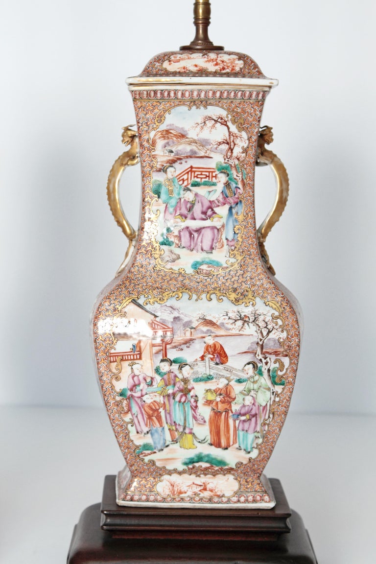 A Pair of Early 19th Century Chinese Export Rose Mandarin Porcelain Jars as Lamps