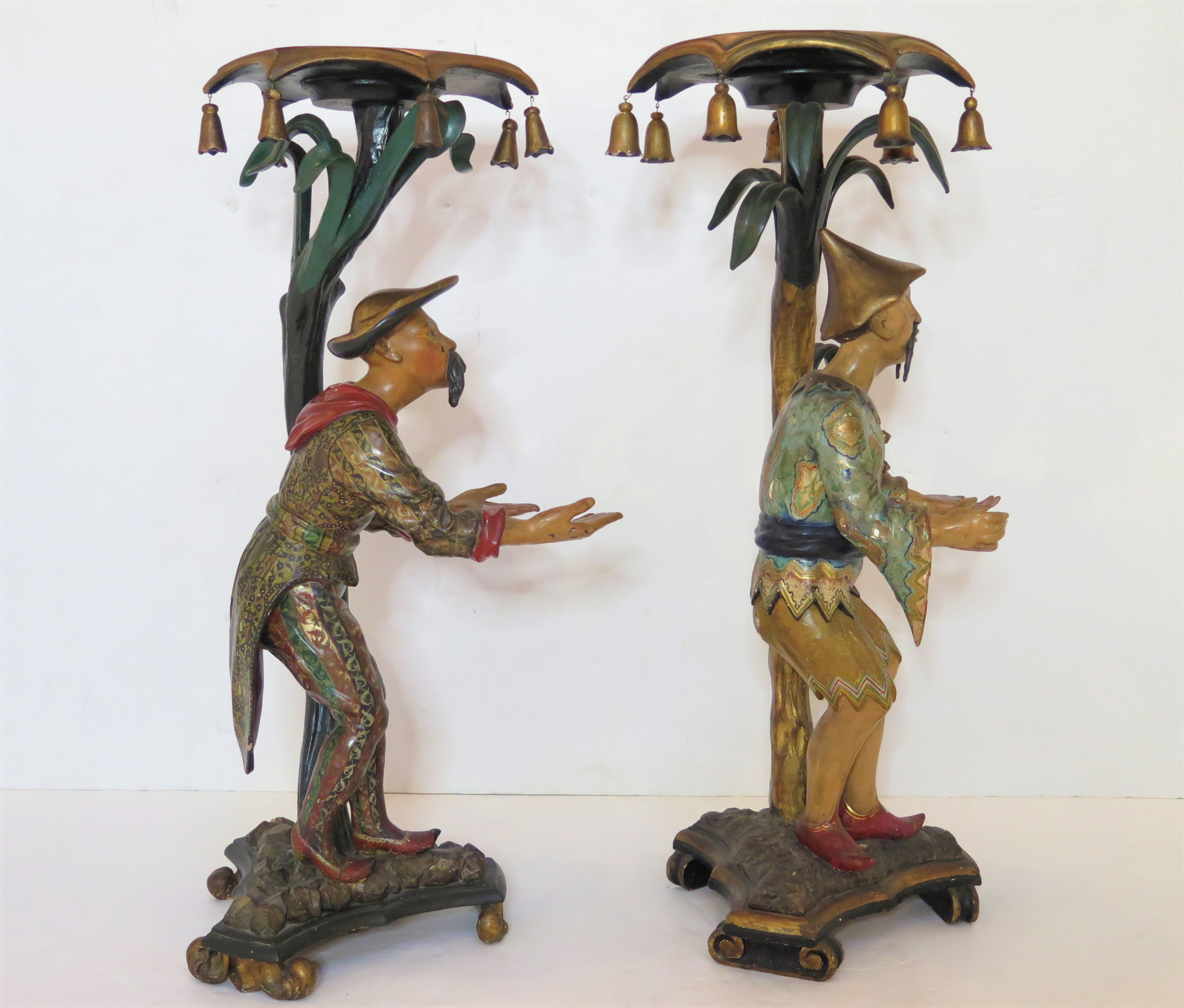 Pair of Elaborately Carved and Polychromed Venetian Chinamen Stands