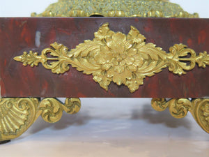 Pair Of French Restoration Bronze Urns With Rouge Gritte Marble With Gilt Bronze Mounts