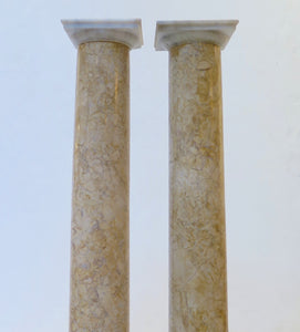 A Pair of Grand Tour Italian Carved Marble Columns  C. 1850, Italy