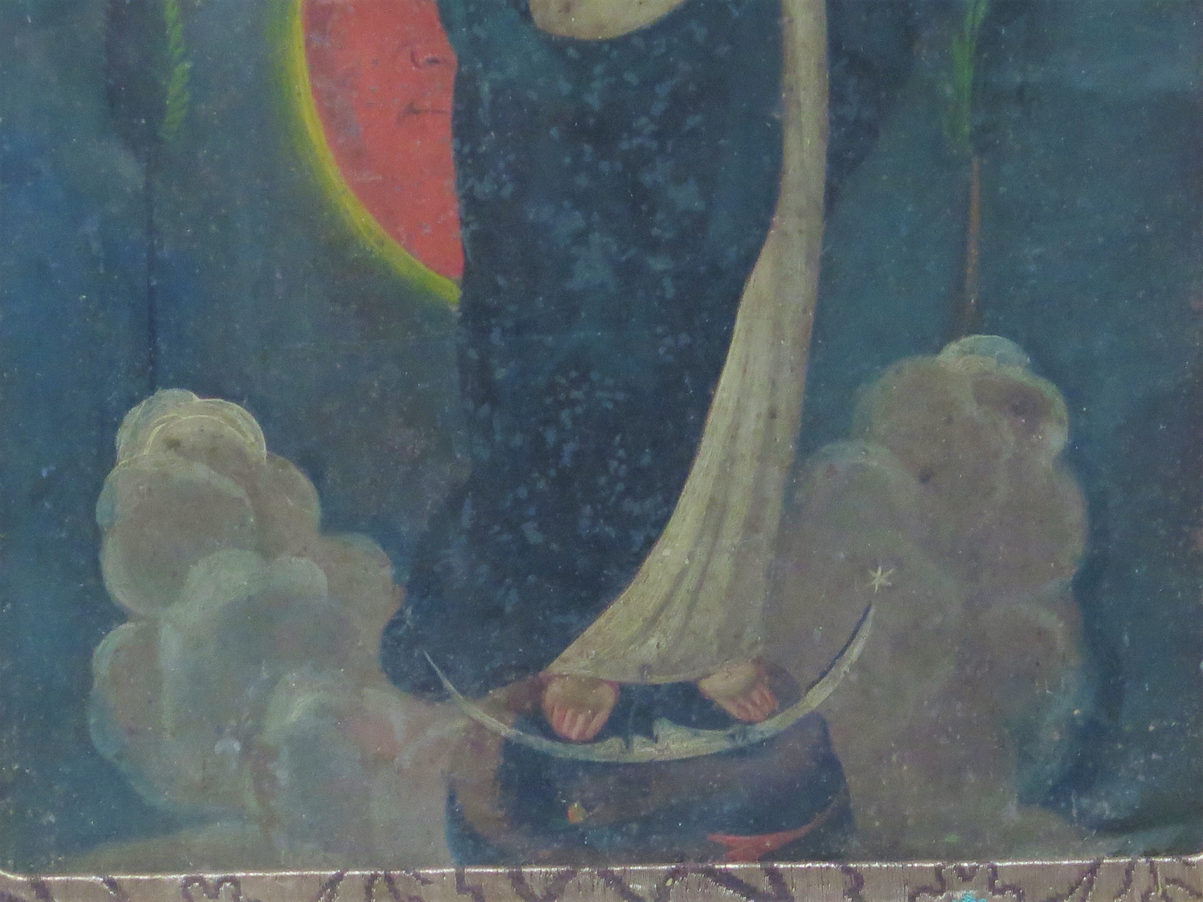 Mexican Retablo, Depicting La Purisima Concepcion (The Immaculate Conception), Circa 19th Century Oil on Tin