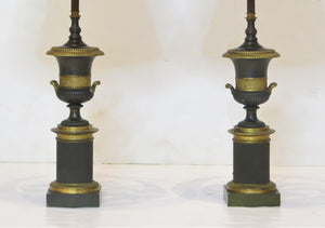 Charles X Patinated and Gilt Bronze Urns as Lamps / PAIR