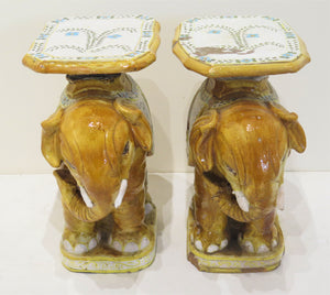 Pair of Glazed Terra-Cotta Elephant Form Garden Seats