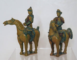Pair of Chinese Pottery Equestrian Figures / Noblemen on Horseback