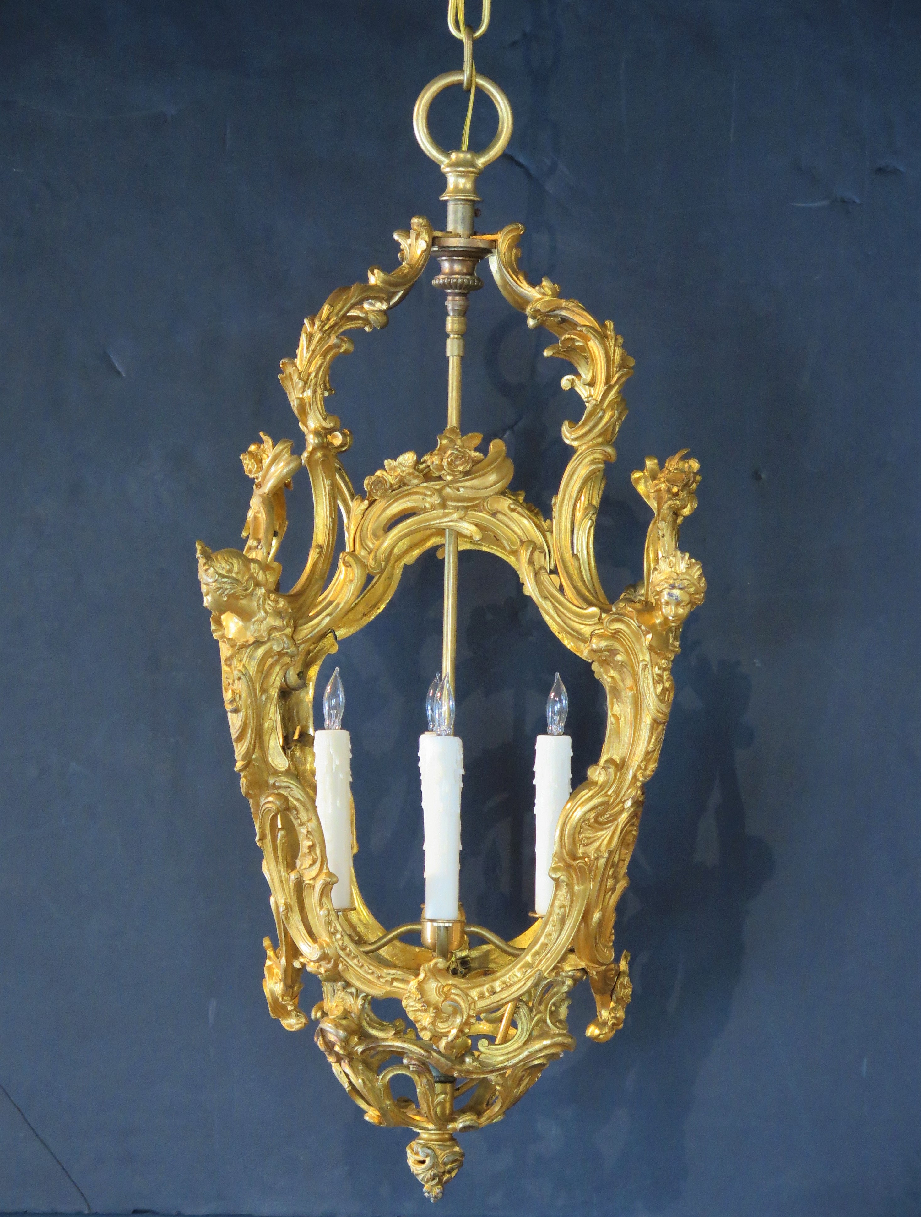 Pair of French Rococo Style Gilt Bronze Lanterns (Formerly Gas)