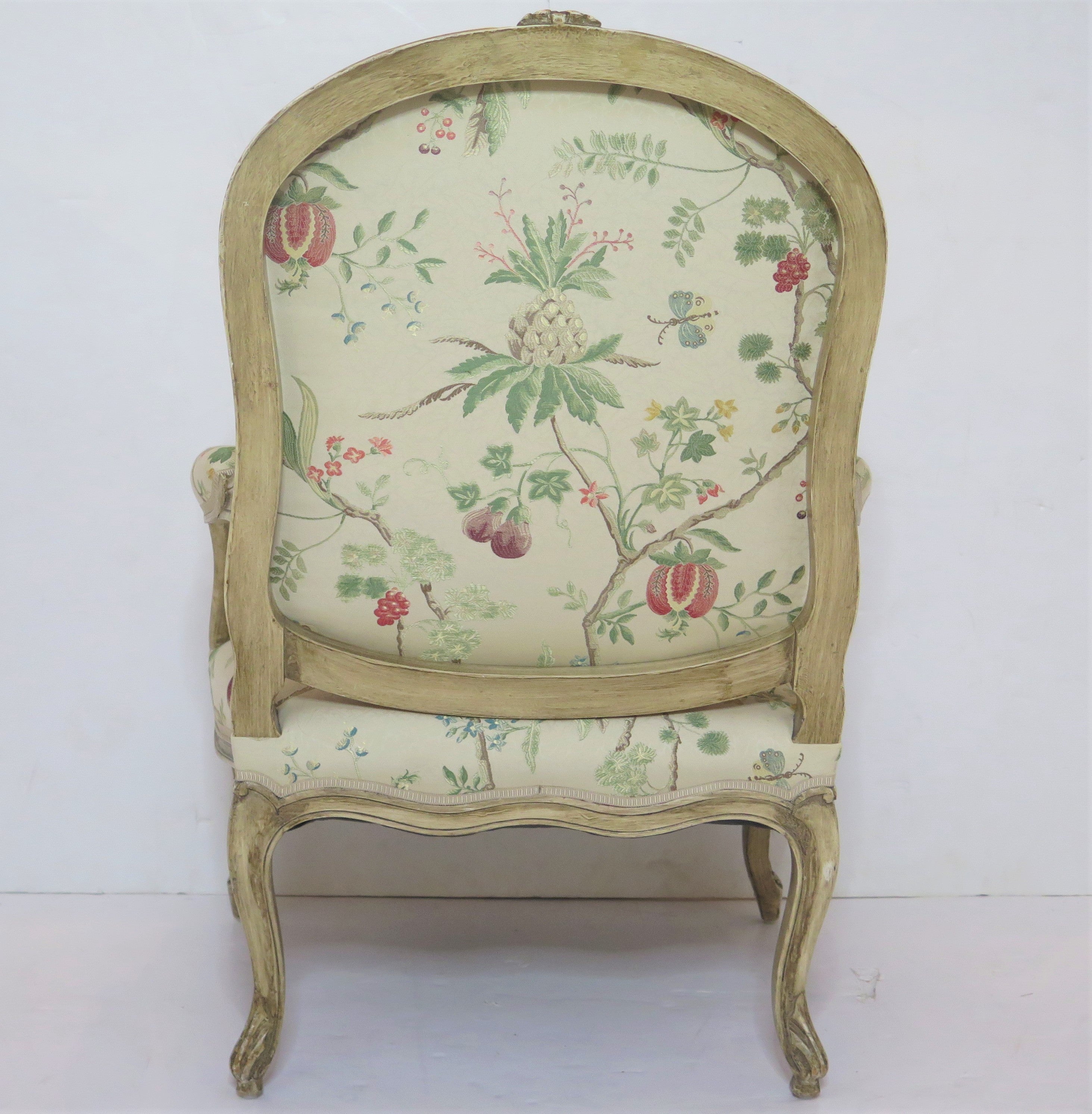 Louis XV-Style Painted Fauteuil in La Perouse by Scalamandré