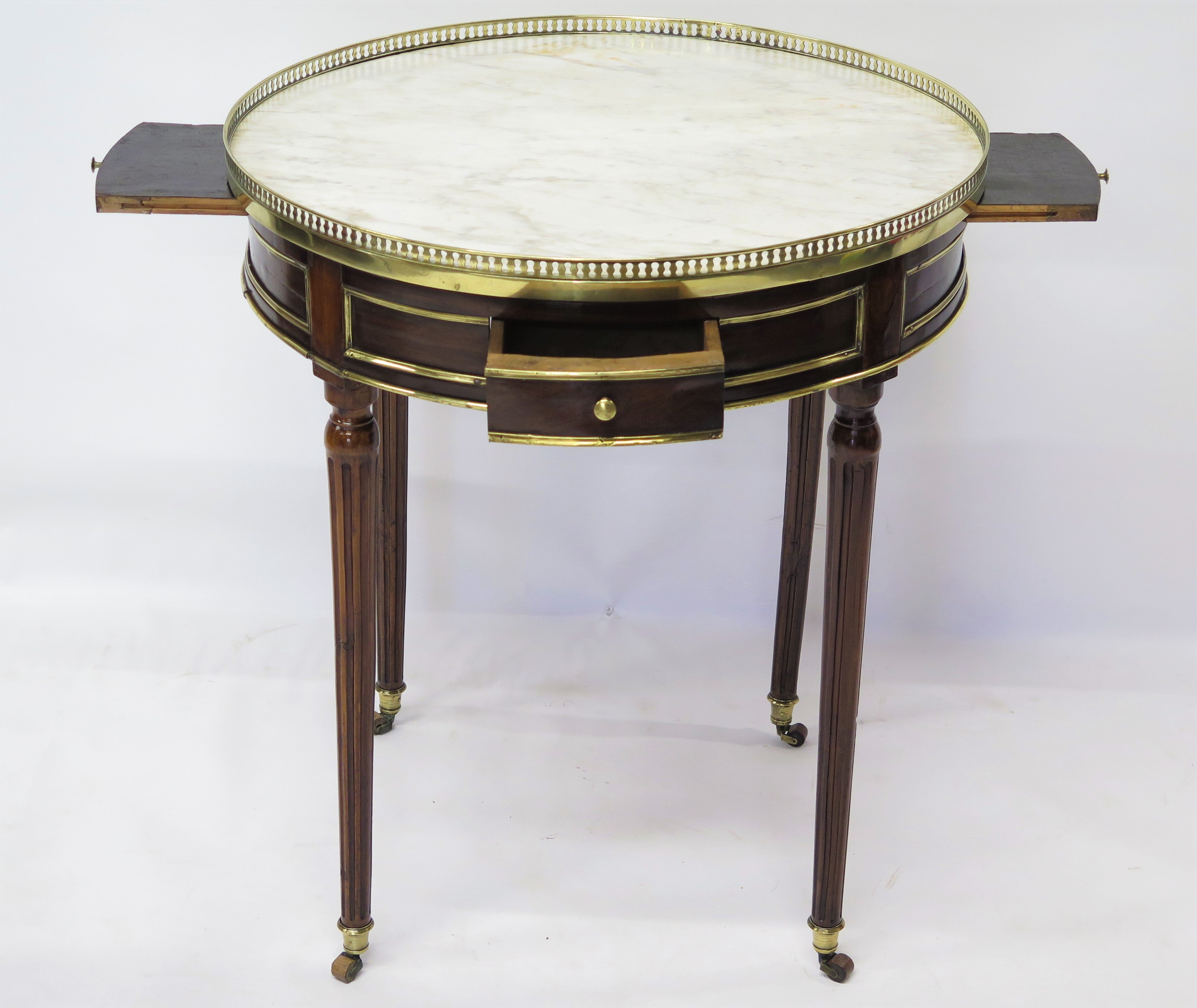 Louis XVI Gueridon / Petite Bouillotte Table with Marble Top and Brass Gallery