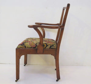 Handsome Georgian Armchair / Desk Chair of Walnut with Needlework Seat