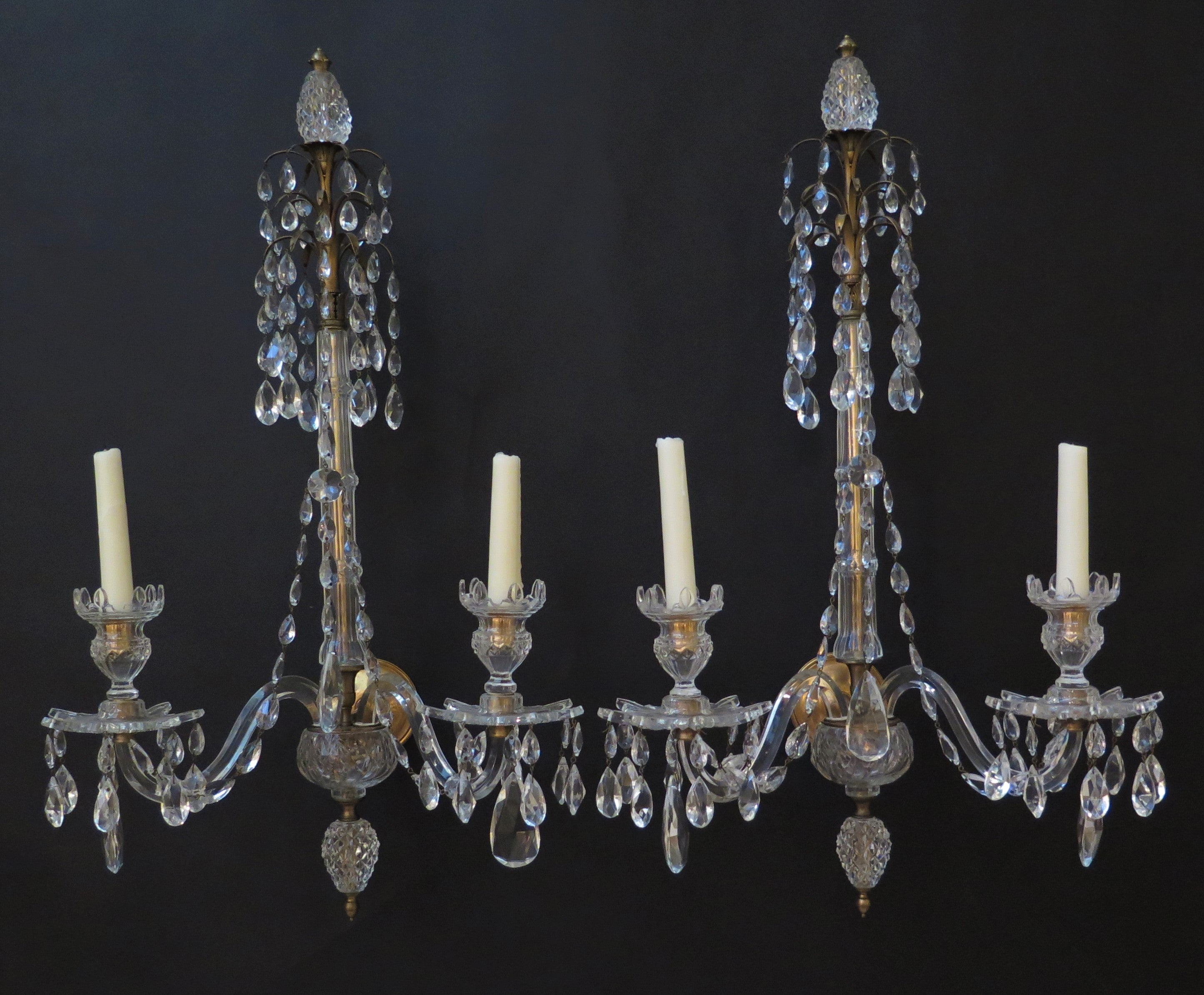 English Regency Cut Glass and Brass Sconces