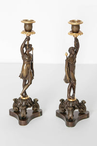 A Pair of 19th Century French Bronze and Gilt Bronze Candlesticks