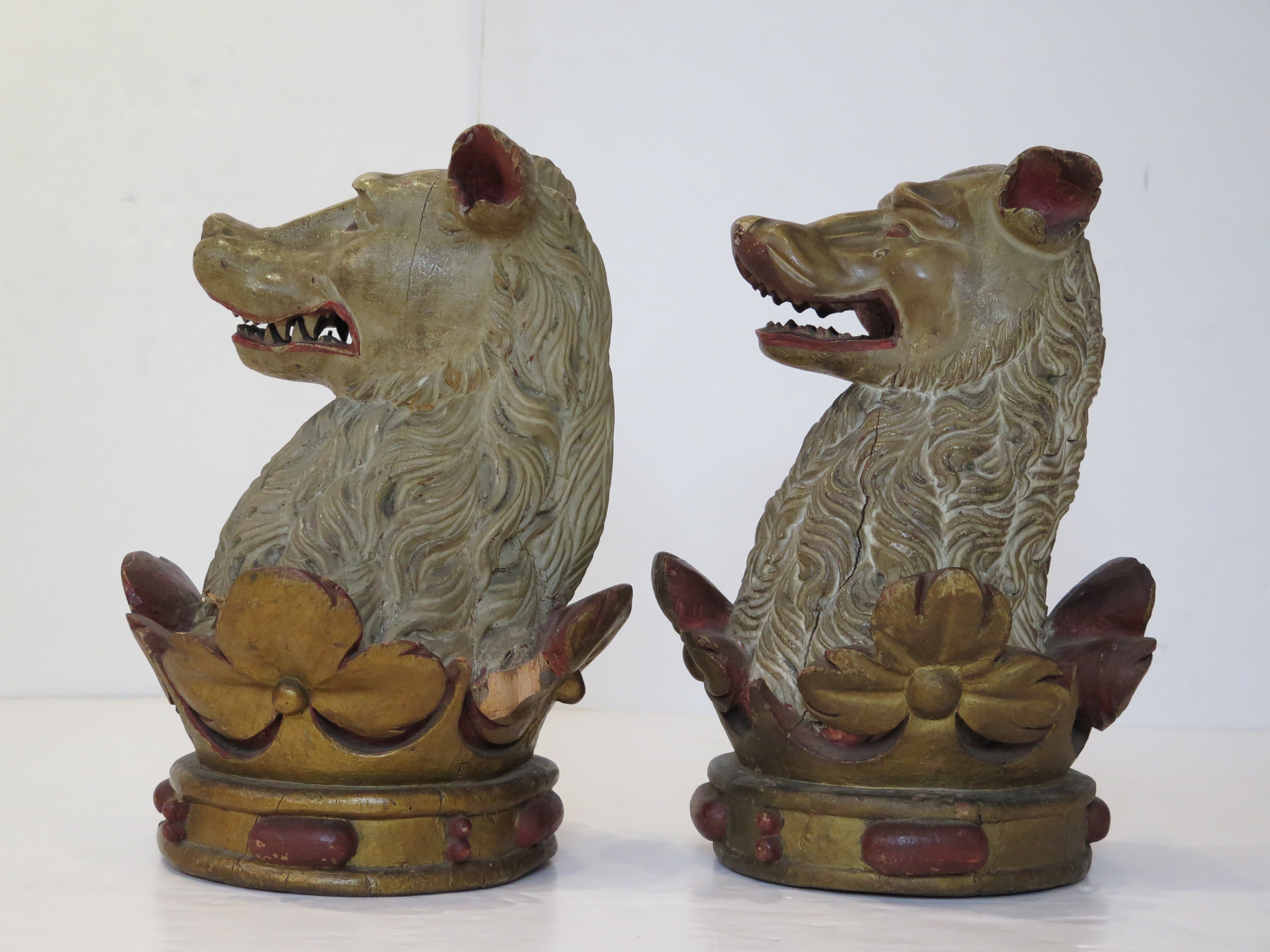 Carved Wood Armorial Crests / Bears or Wolves