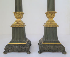 Charles X Lamps of Patinated and Gilt Bronze