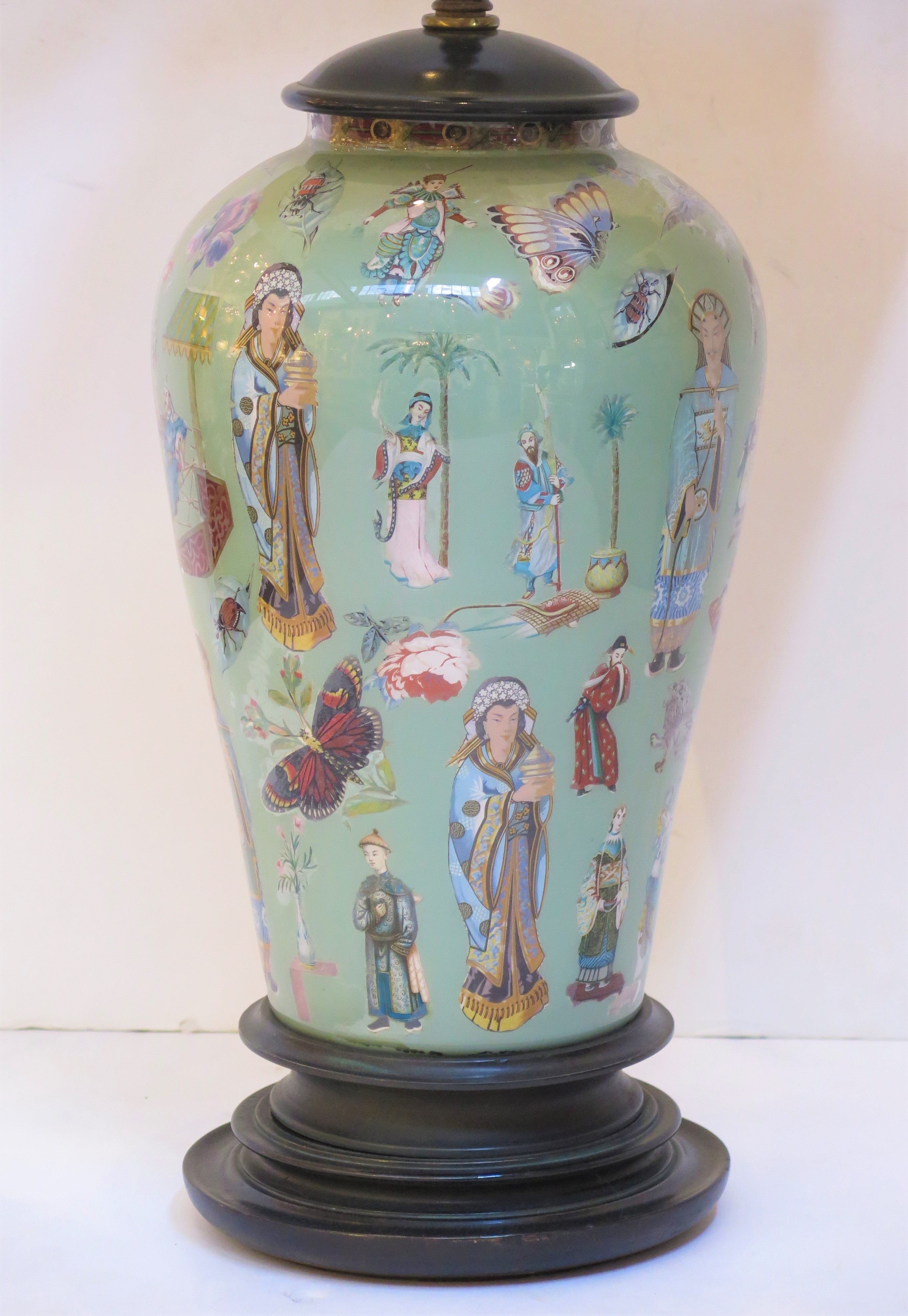 An English Lamp with Decalcomania Chinoiserie Manner Decoration