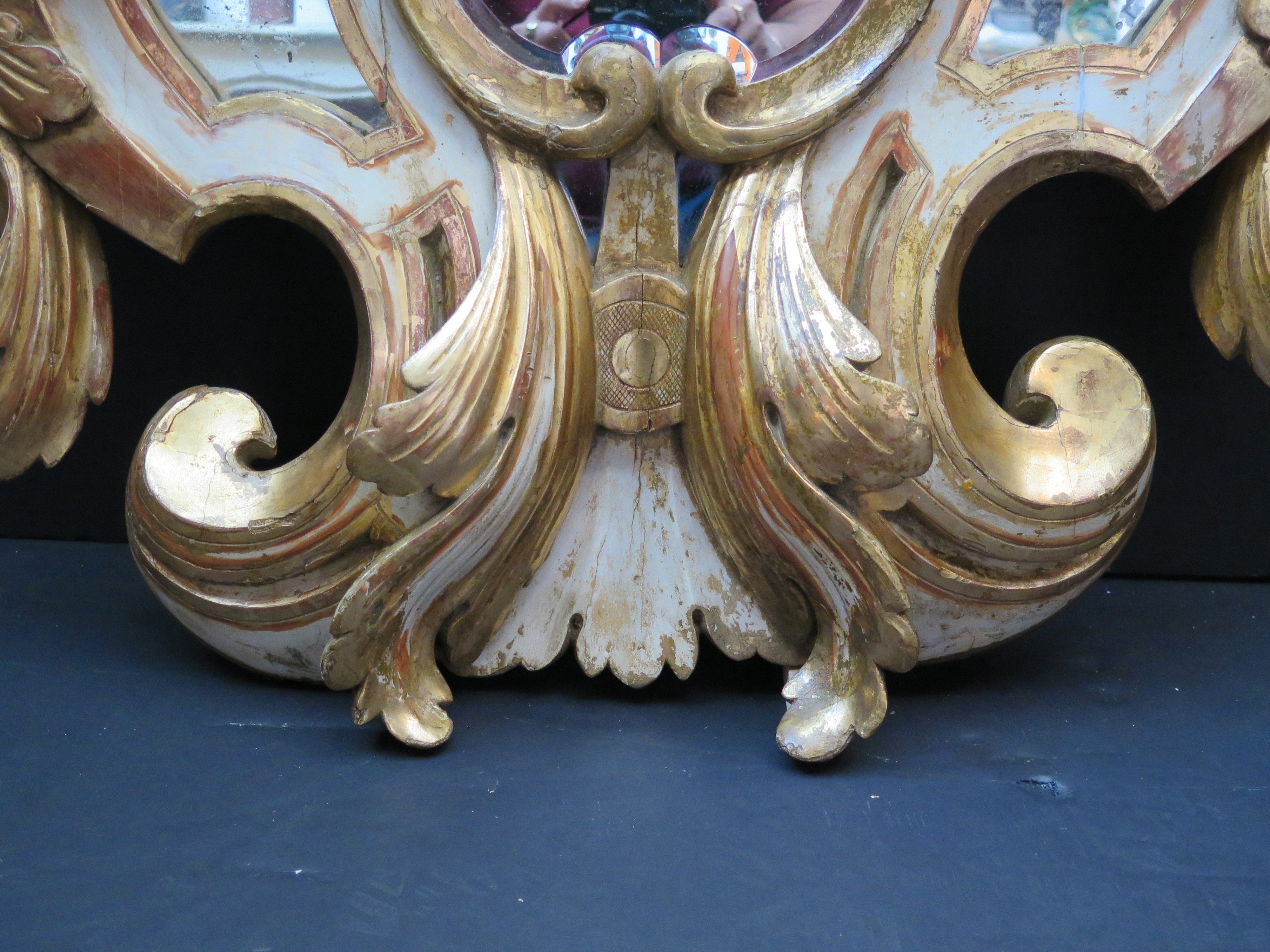Large Baroque-Style Carved Giltwood Mirror  C. 1850, Italy