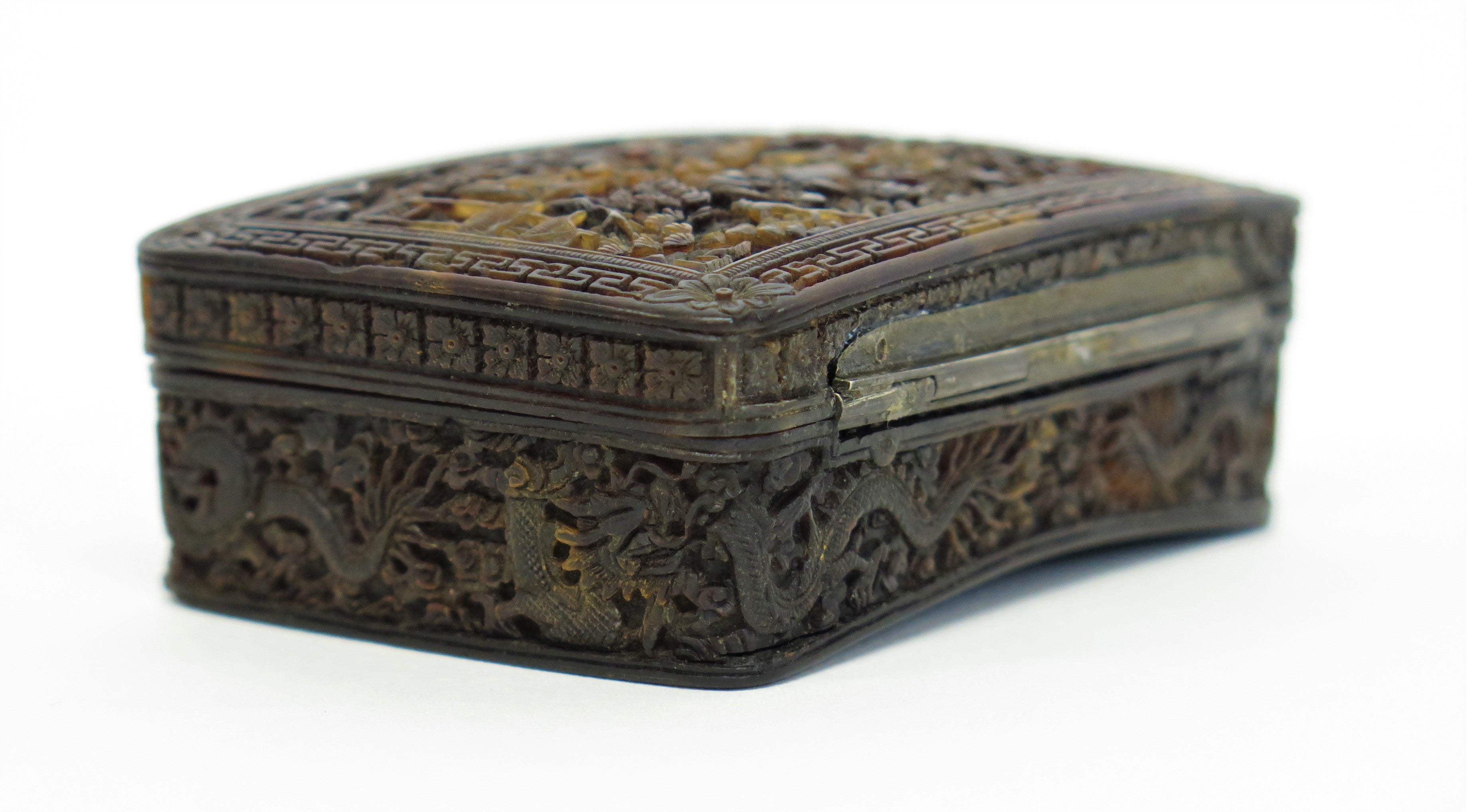 Exquisitely Carved Tortoise Shell Box with Cipher / Monogram